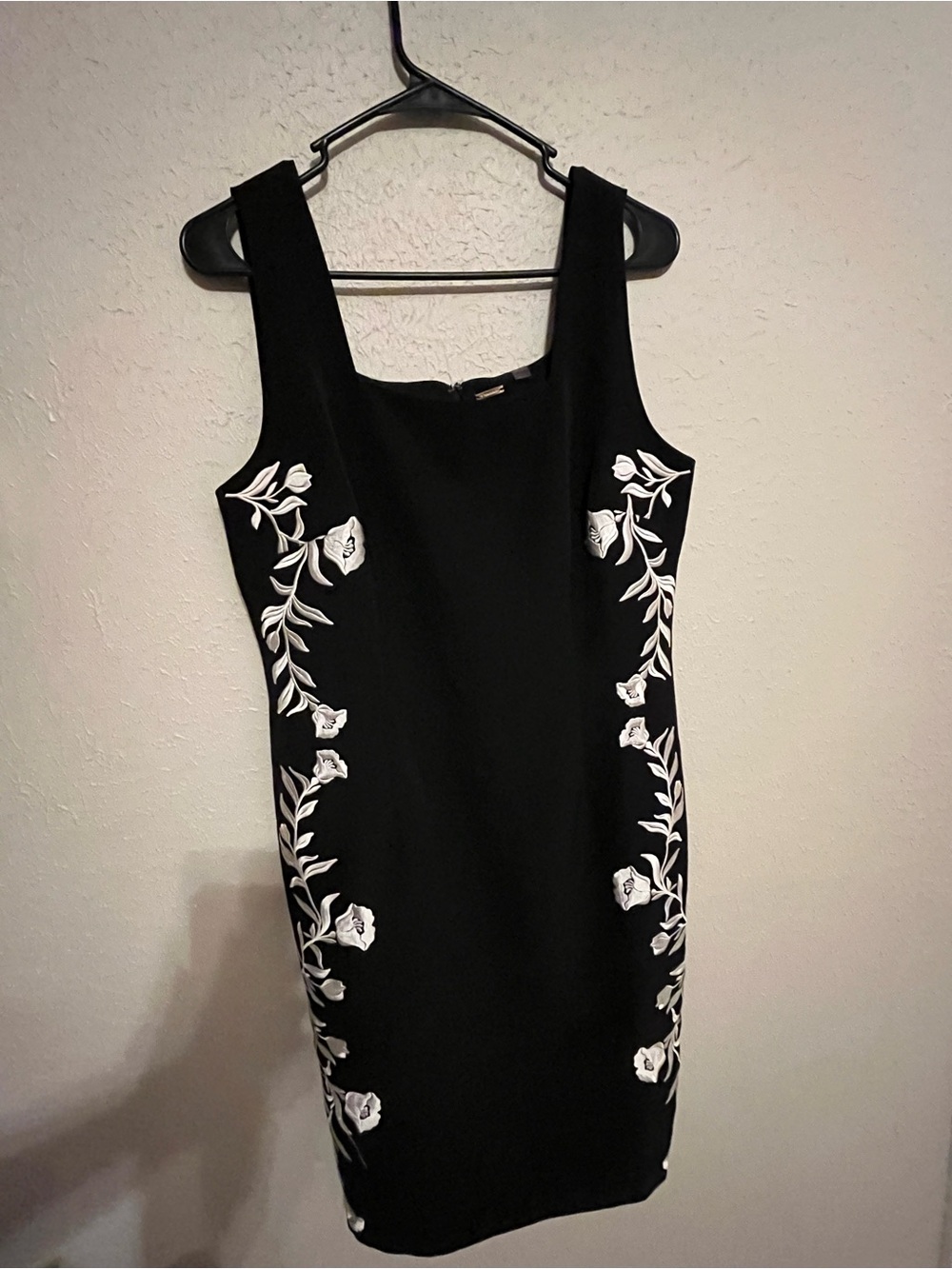 Black Sheath Dress with White Floral Embroidery